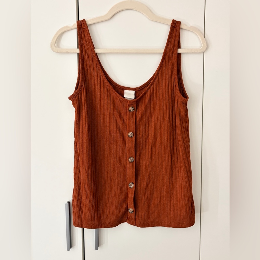 H&M Ribbed Button-Front Tank in Rust